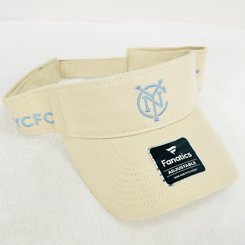 Fanatics New York City FC Team Logo Visor Hat Cap Adjustable Strapback Beige MLS